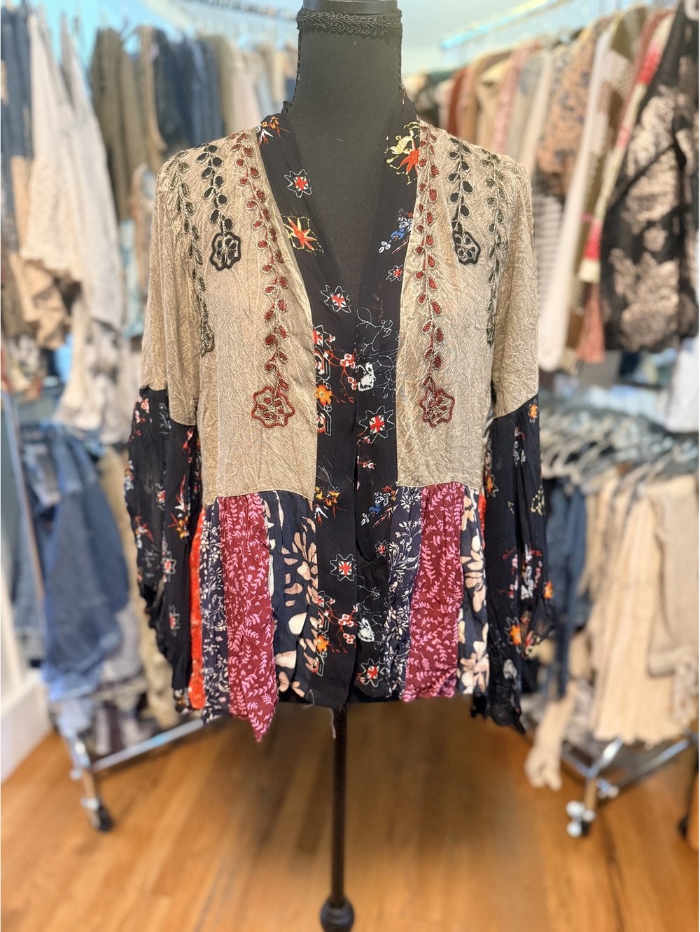 YOUNG THREADS Boho Rustic Embellished Shrug Gravel NWT S